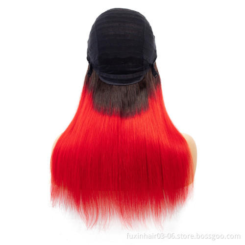 Red Human Hair Hd Lace Front Wig Brazilian Human Hair Lace Front Ombre Dark Black Red Wig Deep Wave Lace Frontal Wig Red